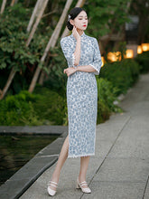 Vintage Print Pendulum Side Split Temperament Elegant Cheongsam Maxi Dress